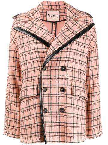 Plan C Double-breasted Check Coat - Pink