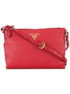 Prada Logo Plaque Crossbody Bag, Women's, Red, Calf Leather