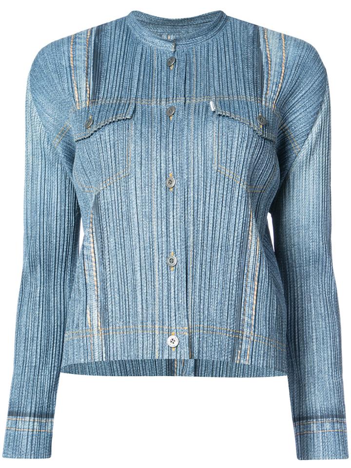 Pleats Please By Issey Miyake Micro Pleated Denim Jacket - Blue