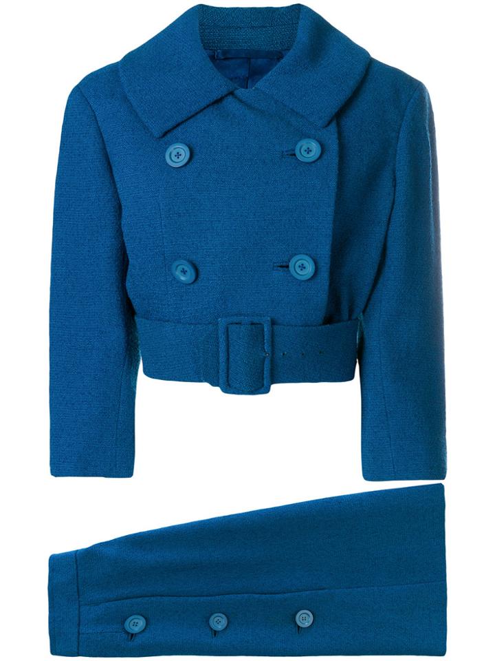 Christian Dior Vintage Belted Skirt Suit - Blue