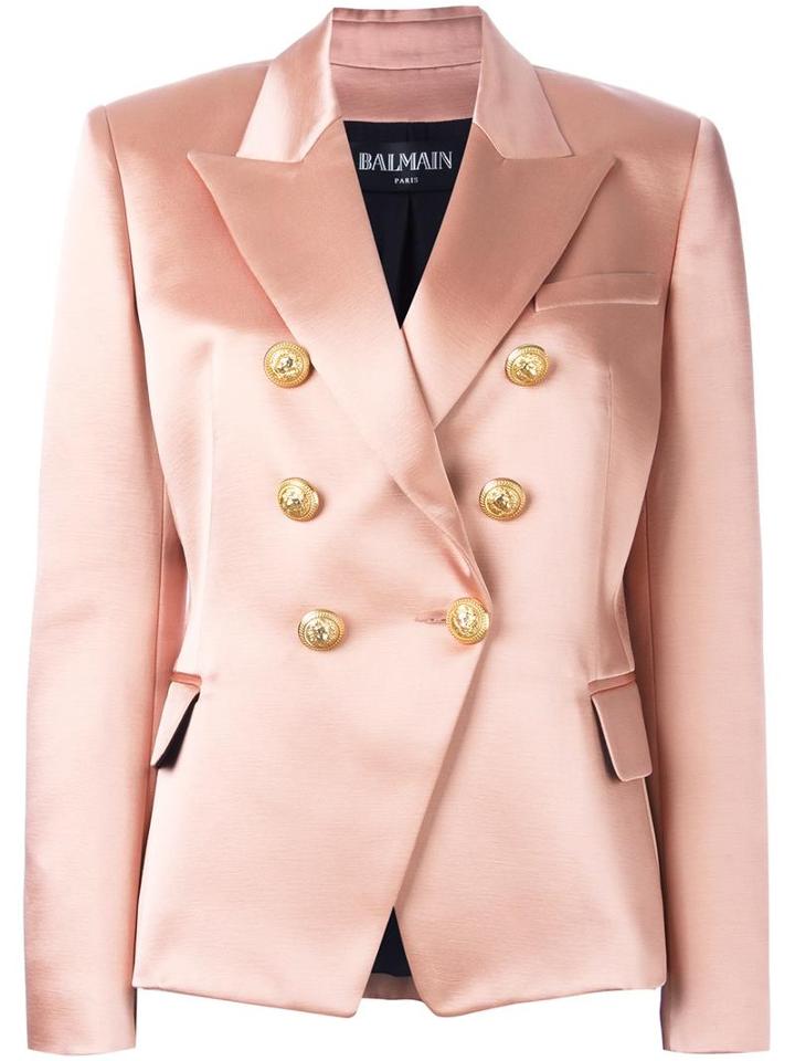 Balmain Double Breasted Blazer, Women's, Size: 42, Pink/purple, Cotton/acetate/viscose