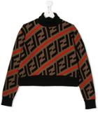 Fendi Kids Teen Ff Logo Intarsia Jumper - Brown