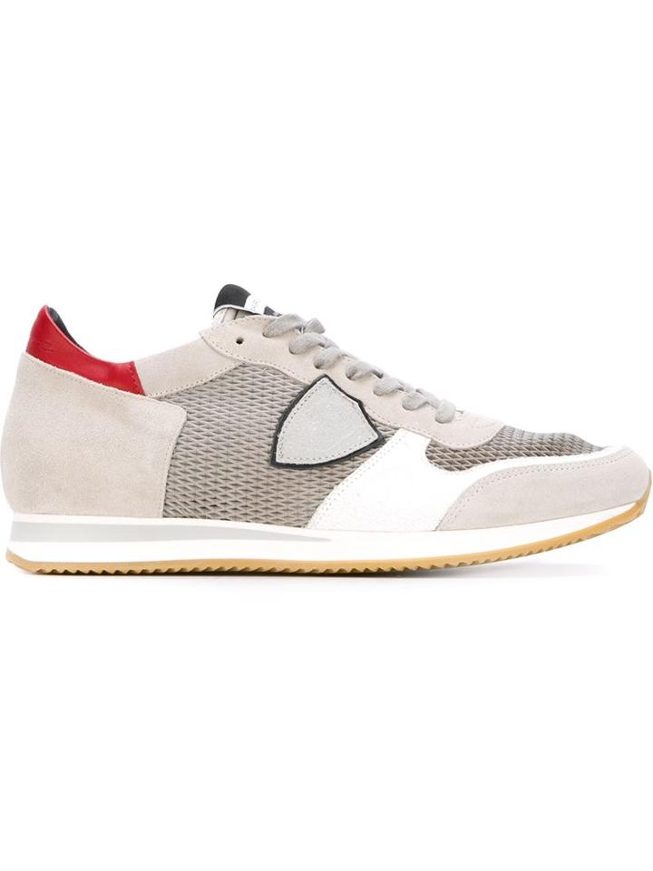 Philippe Model Logo Patch Sneakers, Men's, Size: 45, Grey, Cotton/chamois Leather/polyamide/rubber