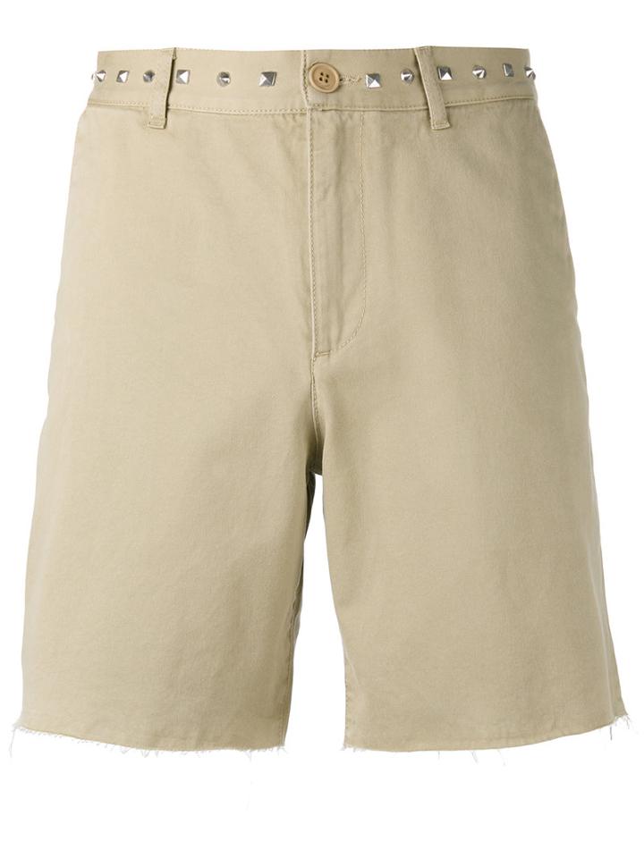 Saint Laurent Stud Embellished Shorts, Men's, Size: 31, Brown, Cotton