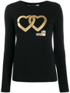 Love Moschino Metallic Double-heart Logo T-shirt - Black