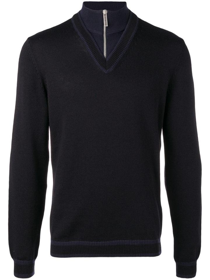 Dirk Bikkembergs Quarter Zip Chevron Sweater - Black