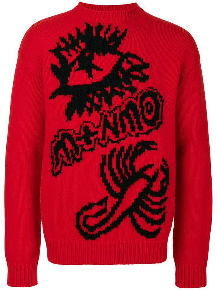 Stella Mccartney - Members Intarsia Knit - Men - Virgin Wool - M, Red, Virgin Wool