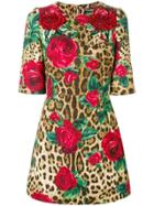 Dolce & Gabbana Leopard Print Floral Dress - Neutrals