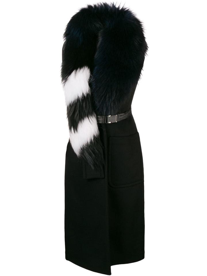 Off-white Fur Collar Sleeveless Coat - Black