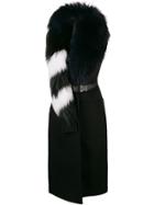 Off-white Fur Collar Sleeveless Coat - Black