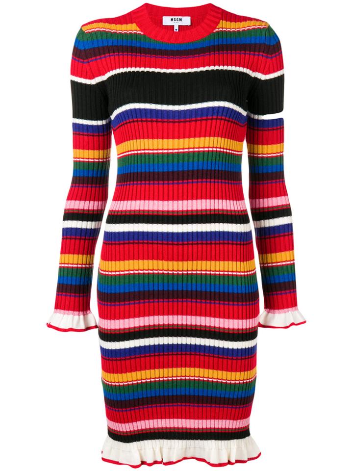 Msgm Striped Ribbed Knit Dress - Red