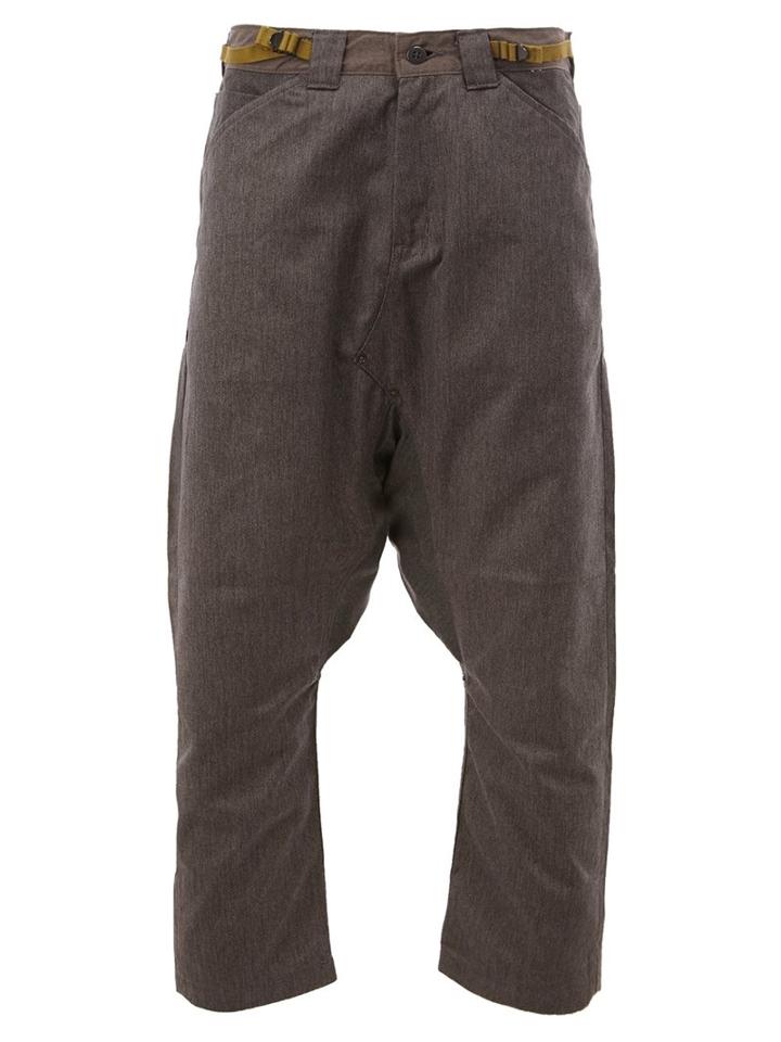 Ganryu Comme Des Garcons Drop-crotch Cropped Trousers, Men's, Size: Medium, Grey, Cotton/polyester