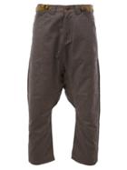 Ganryu Comme Des Garcons Drop-crotch Cropped Trousers, Men's, Size: Medium, Grey, Cotton/polyester