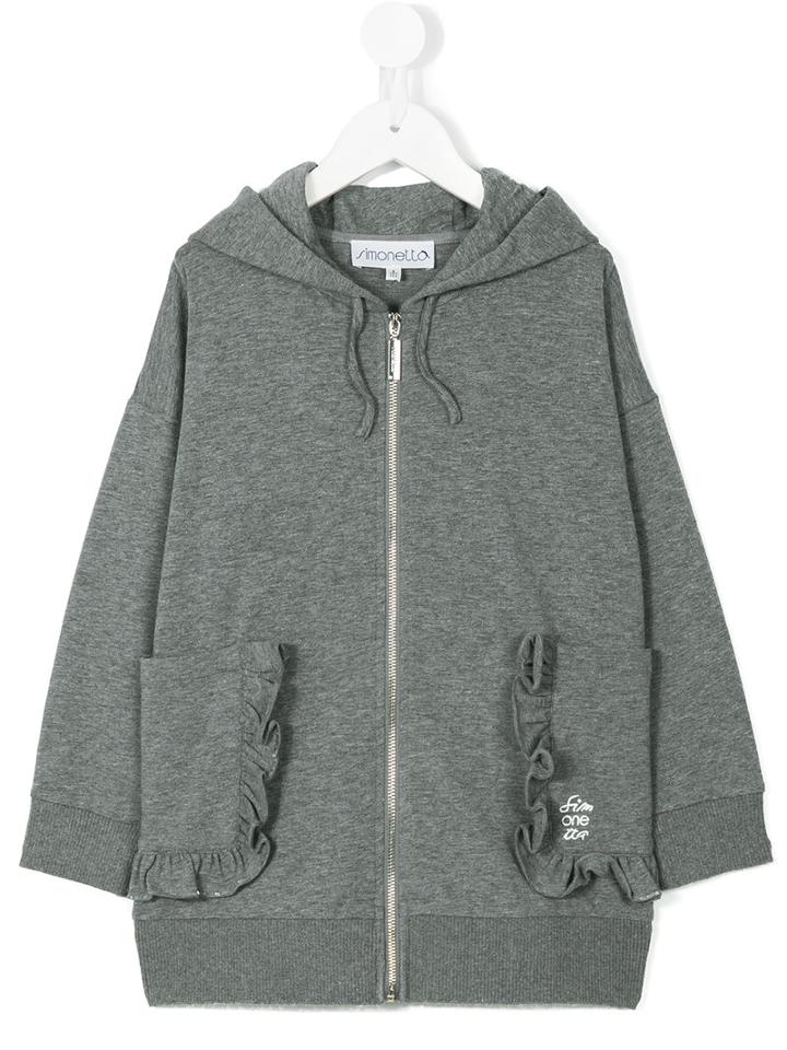 Simonetta - Ruffled Trim Hoodie - Kids - Cotton/spandex/elastane - 6 Yrs, Grey