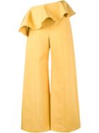Rosie Assoulin Ruffle Wide-leg Trousers, Women's, Size: 0, Yellow/orange, Cotton/spandex/elastane