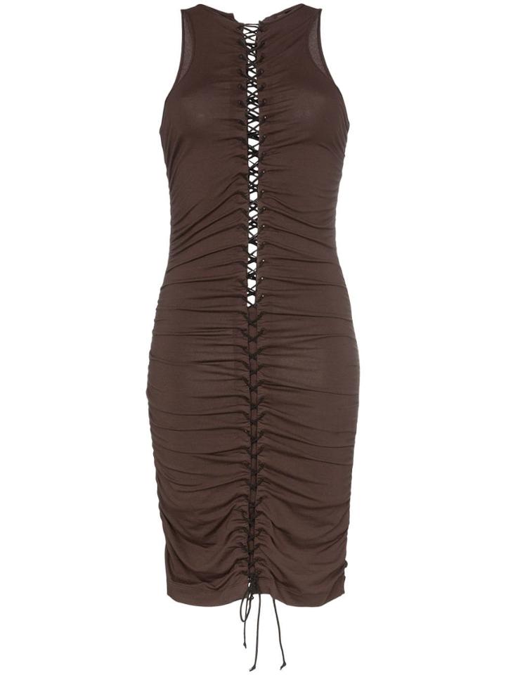 Unravel Project Gathered Lace-up Dress - Brown