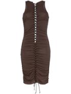 Unravel Project Gathered Lace-up Dress - Brown