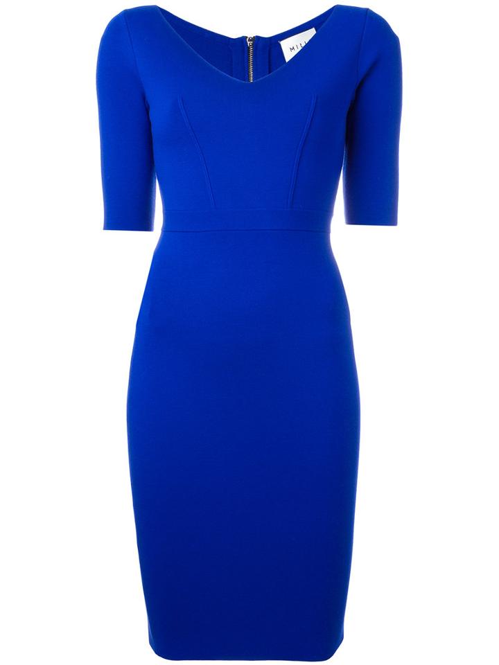 Milly Fitted V-neck Dress, Women's, Size: Xs, Blue, Polyester/viscose