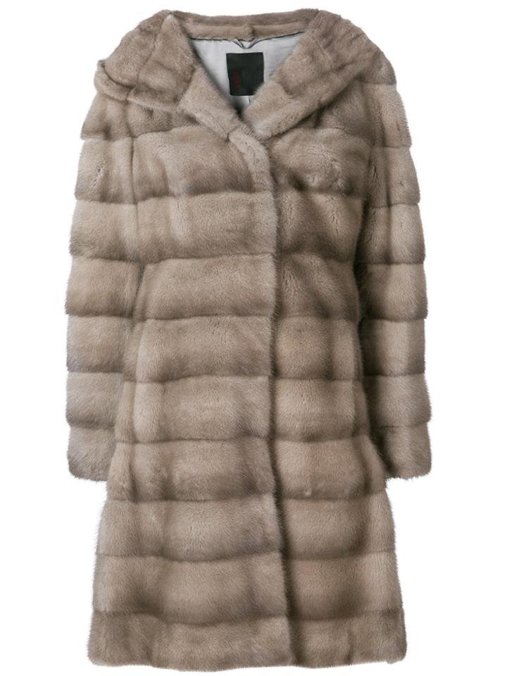 Liska Valencia Hooded Fur Coat - Nude & Neutrals