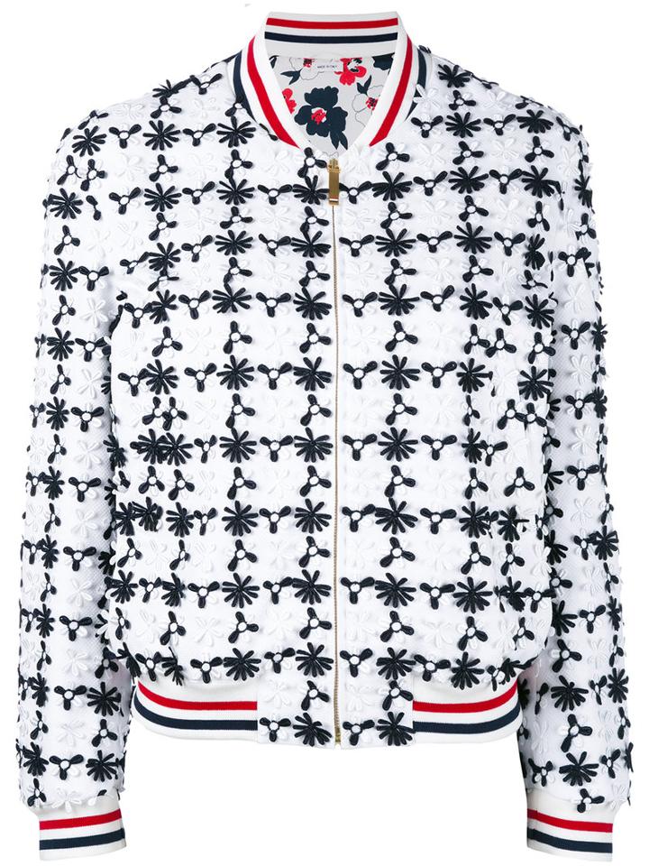 Thom Browne - Floral Embroidered Bomber Jacket - Women - Silk/cotton - 40, White, Silk/cotton