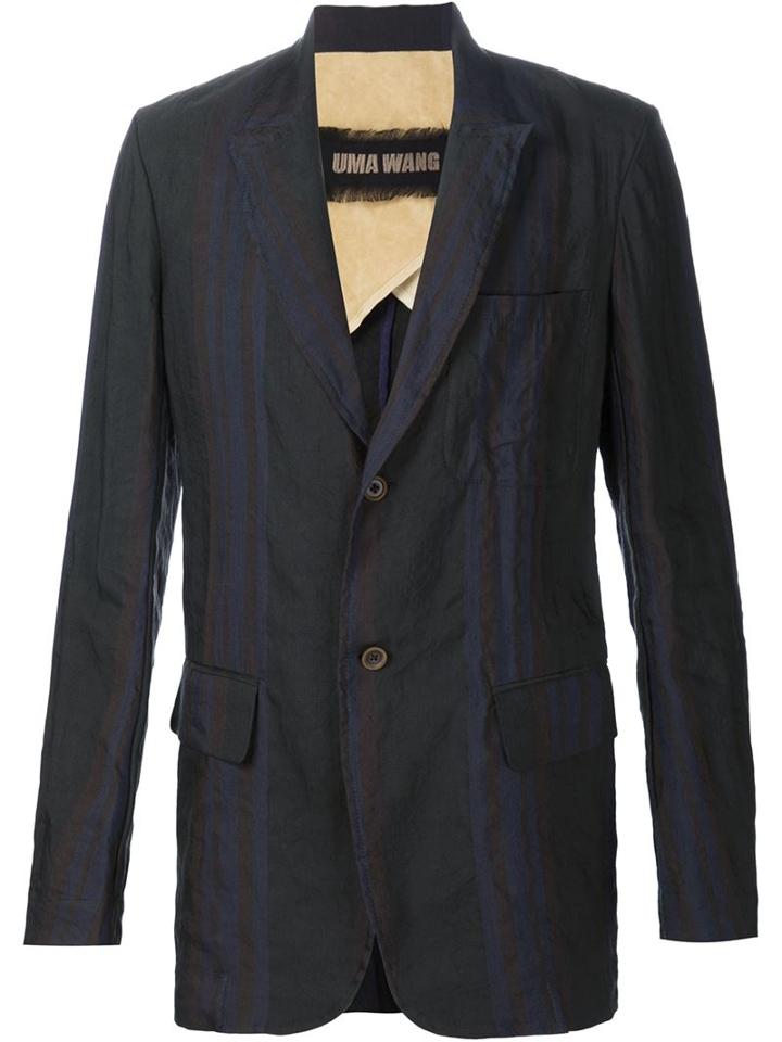 Uma Wang Two Button Creased Blazer, Men's, Size: Large, Black, Linen/flax/viscose