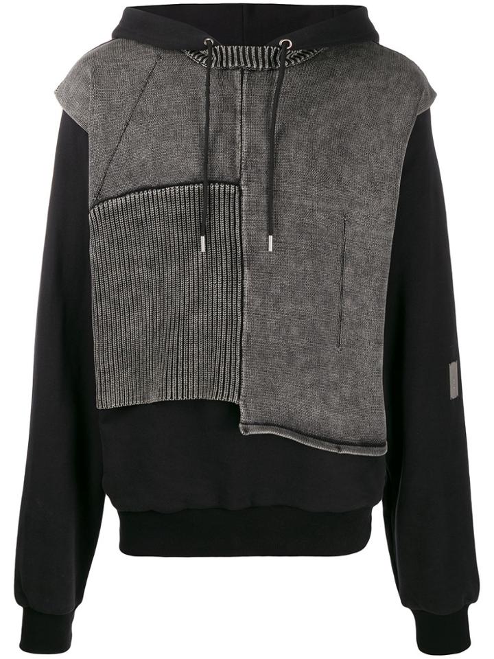 Heliot Emil Knitted Panel Hoodie - Black