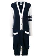 Thom Browne 4-bar Long V-neck Cardigan Coat - Blue