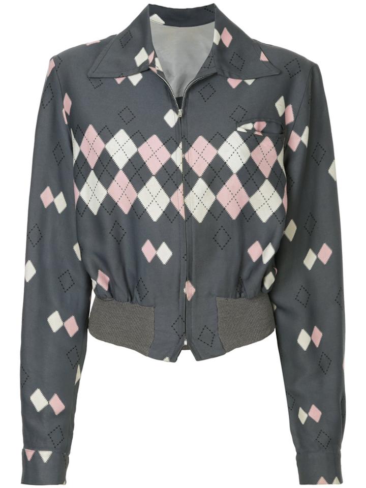 Fake Alpha Vintage 1950s Rockabilly Argyle Shirt Jacket - Grey