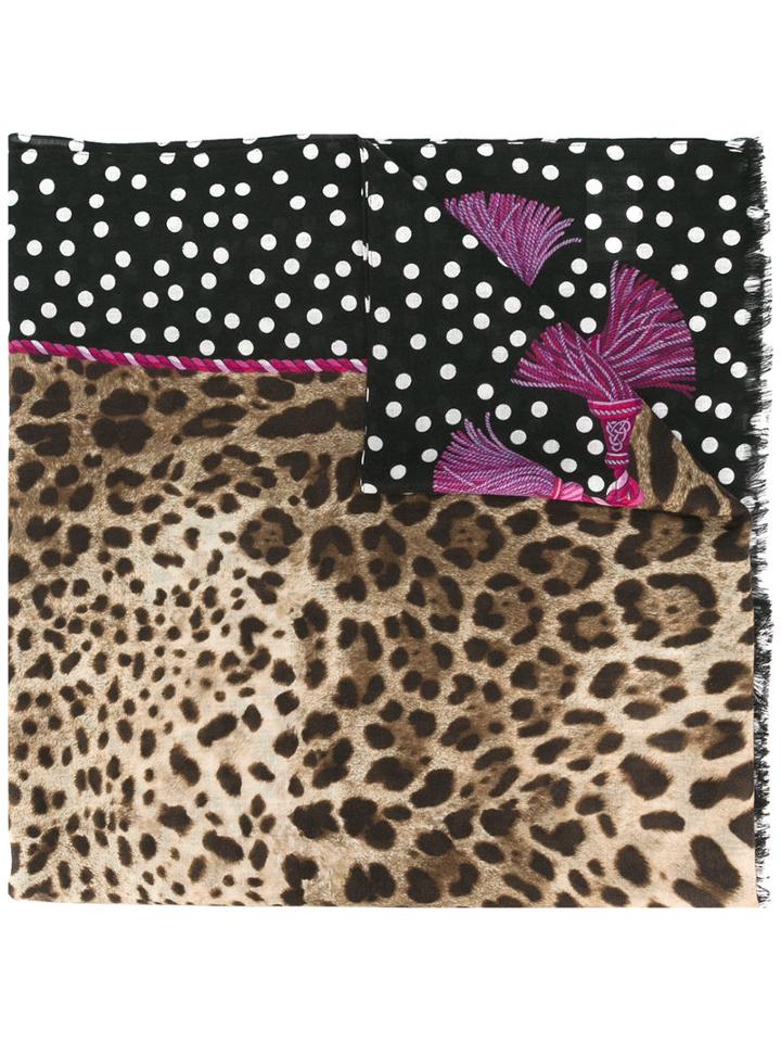 Dolce & Gabbana Leopard & Polka Dot Print Scarf, Women's, Purple, Cashmere