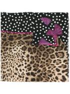Dolce & Gabbana Leopard & Polka Dot Print Scarf, Women's, Purple, Cashmere