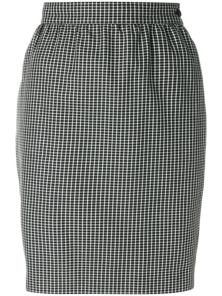 Emanuel Ungaro Vintage Micro Check-print Pencil Skirt - Black