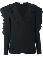 Fendi Frill Trim Blouse, Women's, Size: 40, Black, Silk