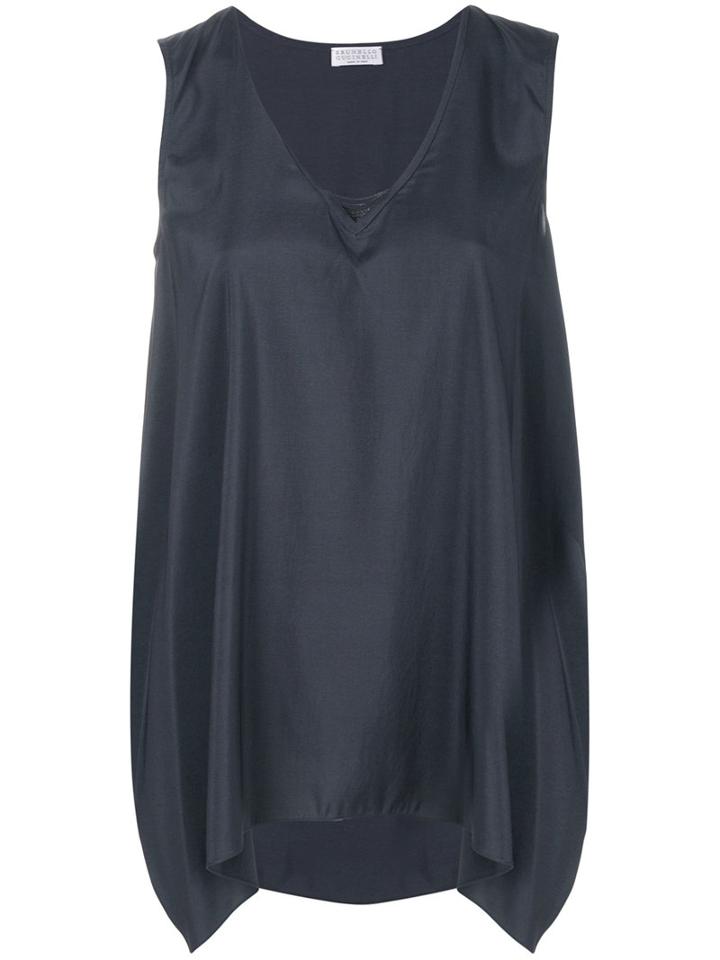 Brunello Cucinelli - Shift Tank Top - Women - Silk/spandex/elastane/brass - L, Blue, Silk/spandex/elastane/brass