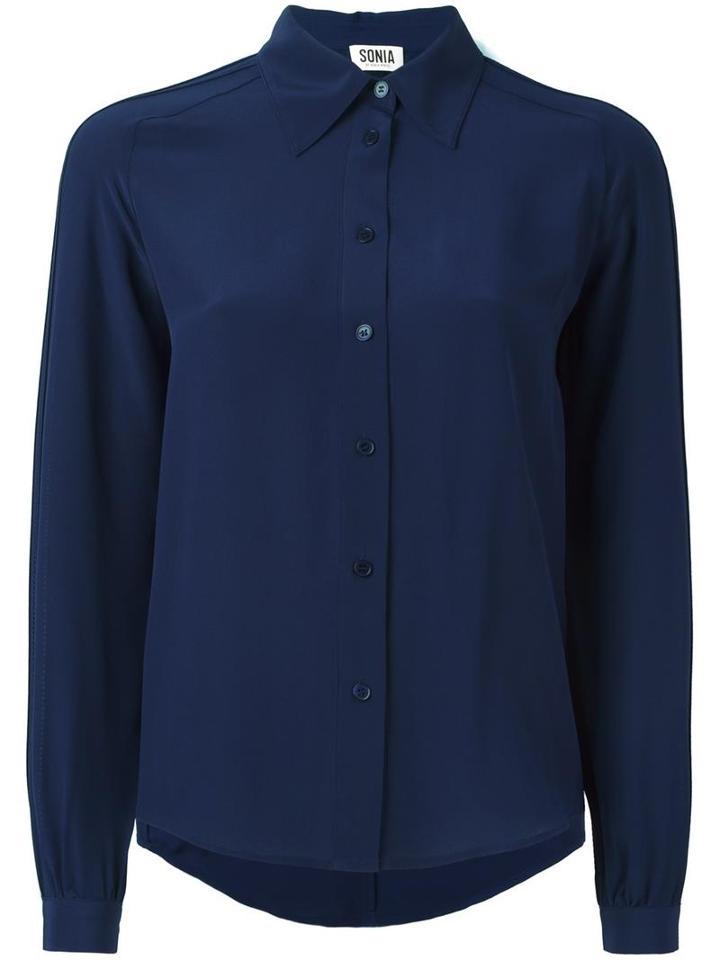 Sonia By Sonia Rykiel Ribbed Sleeves Shirt, Women's, Size: 40, Blue, Silk