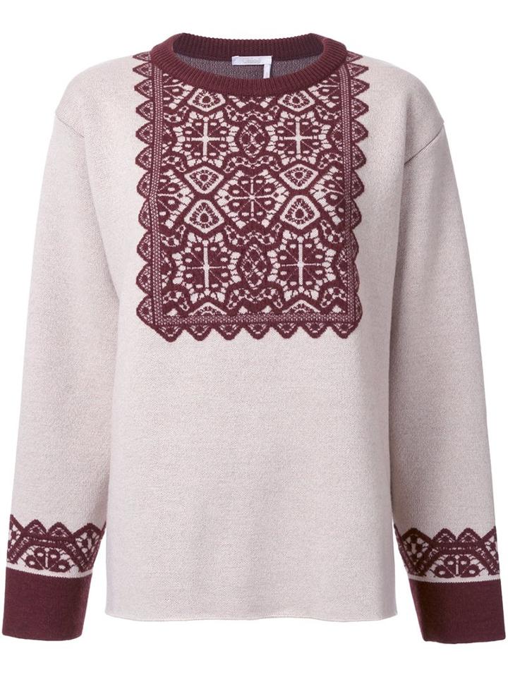 Chloé Stencil Jacquard Jumper, Women's, Size: Small, Red, Wool