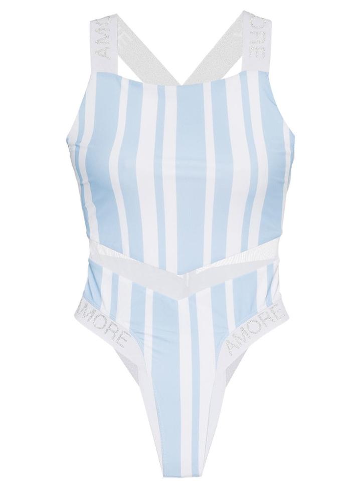 Ambra Maddalena Crush Mesh Insert Swimsuit - Blue