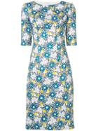 Carolina Herrera - Floral Dress - Women - Cotton/spandex/elastane - 4, Blue, Cotton/spandex/elastane