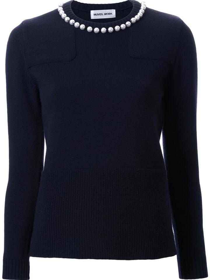 Muveil Collar Embellished Sweater, Women's, Size: 38, Blue, Acrylic/wool