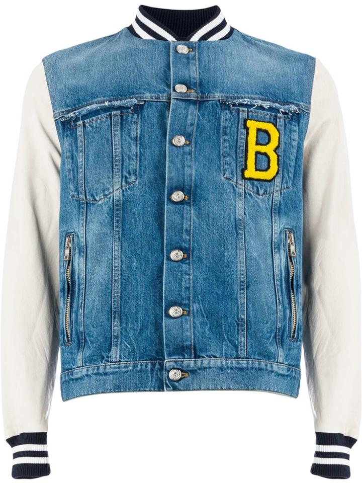 Balmain Denim Body Varsity Jacket - Blue