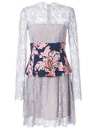 Msgm Brocade Print Lace Dress, Women's, Size: 44, Pink/purple, Cotton/polyamide