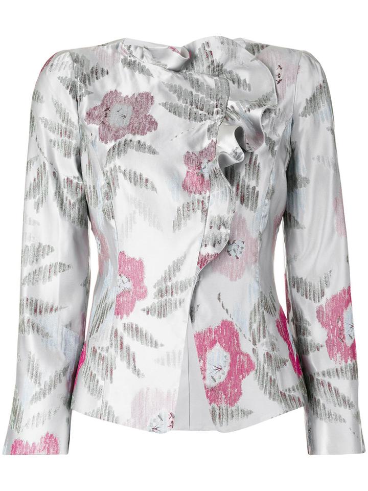 Armani Collezioni - Floral Jacquard Jacket - Women - Silk/polyester - 40, Women's, Grey, Silk/polyester