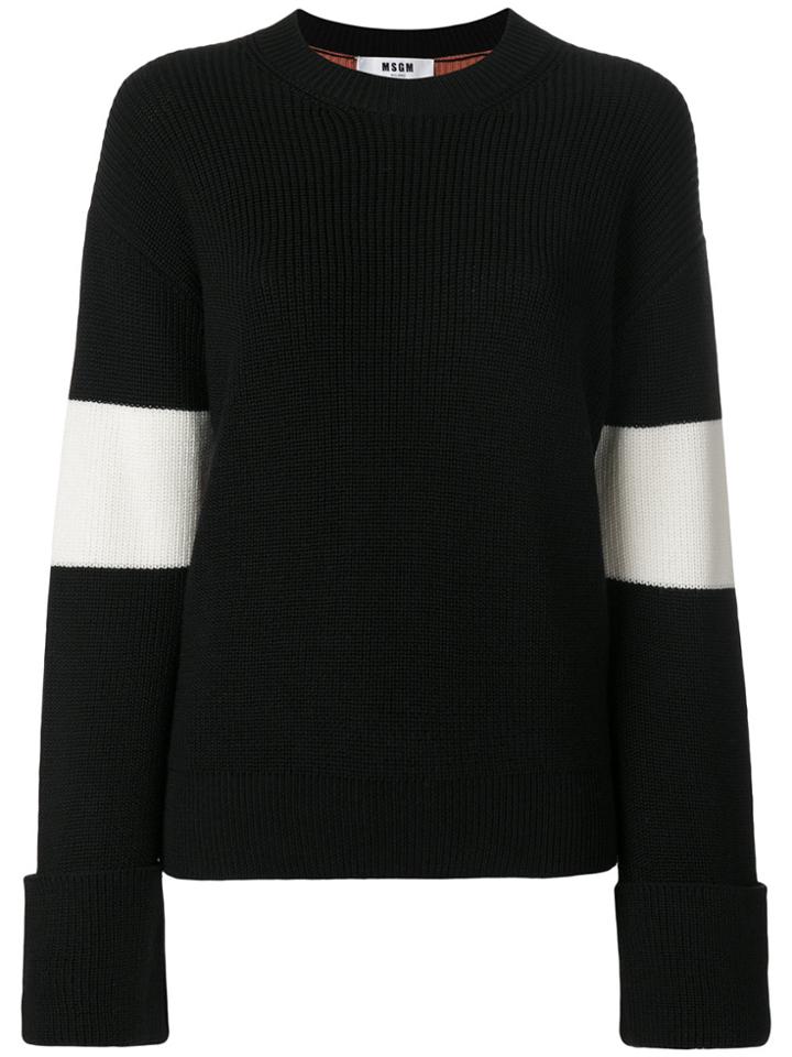Msgm Striped Sleeves Ribbed Jumper - Black