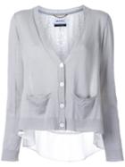 Muveil - Back Lace Panel Cardigan - Women - Cotton/linen/flax - 38, Women's, Grey, Cotton/linen/flax