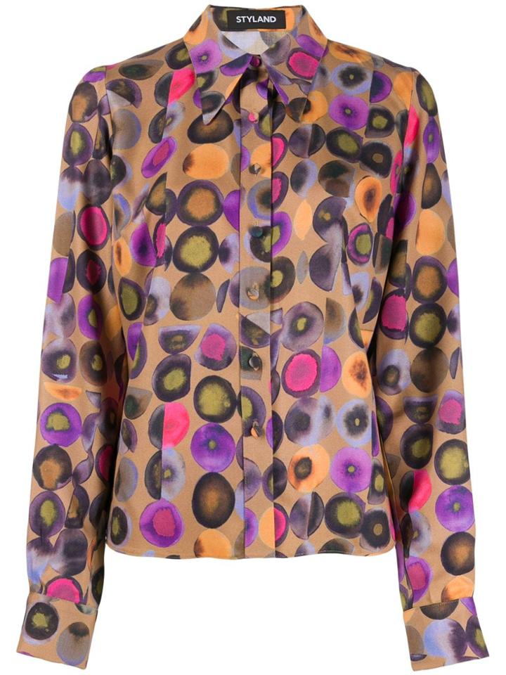 Styland Geometric Print Shirt - Brown