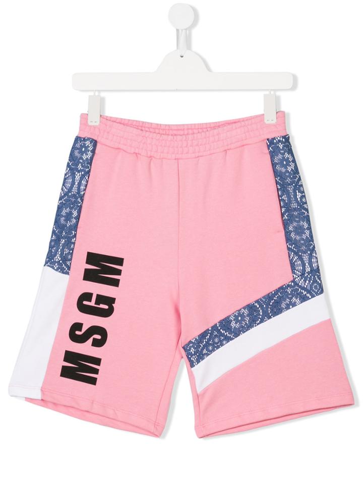 Msgm Kids Logo Print Shorts - Pink & Purple