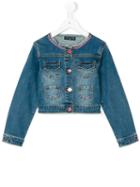 Miss Blumarine - Rhinestone Embellished Denim Jacket - Kids - Cotton/spandex/elastane - 4 Yrs, Blue