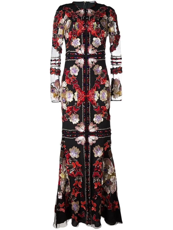 Alexander Mcqueen Embroidered Evening Dress - Black