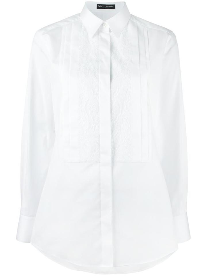 Dolce & Gabbana Lace Bib Shirt, Women's, Size: 38, White, Cotton/viscose/polyamide