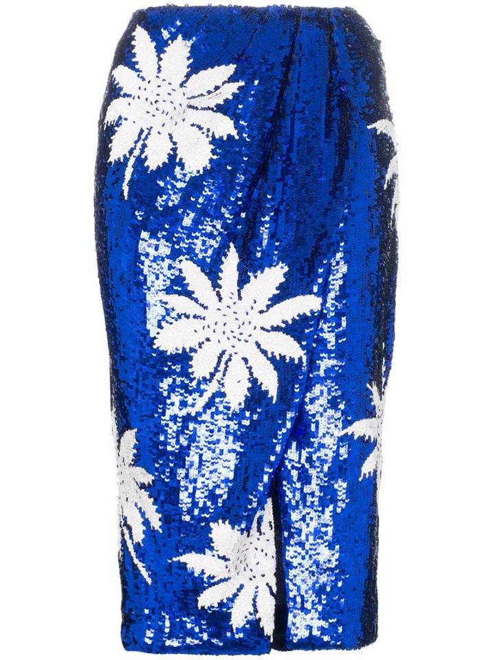 Filles A Papa High-waisted Floral Sequin Embellished Skirt - Blue