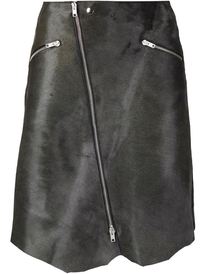 Yang Li Zipped Asymmetric Hem Skirt, Women's, Size: 38, Black, Pony Fur/calf Leather